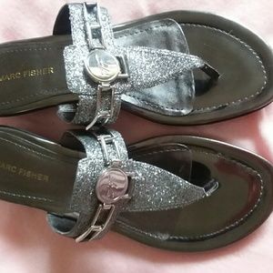 Marc Fisher, never worn, silver/black, wedge, nice